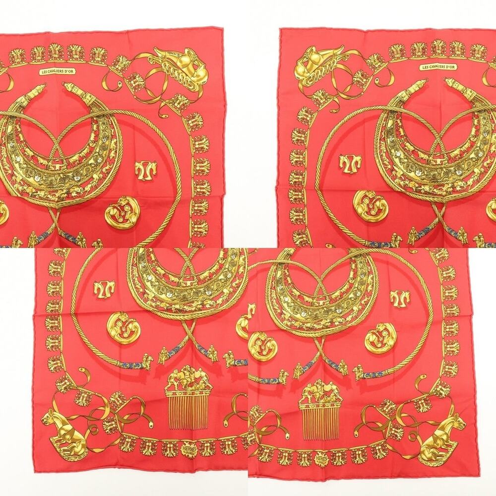 Hermes Carre 40 Les Cavaliers d'Or Silk Scarf Red - Picture 8 of 8